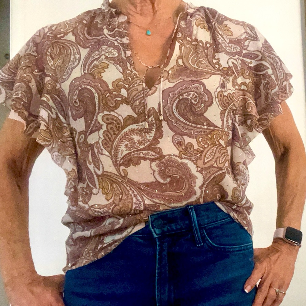 Intermix petite silk blouse with woven metallic thread